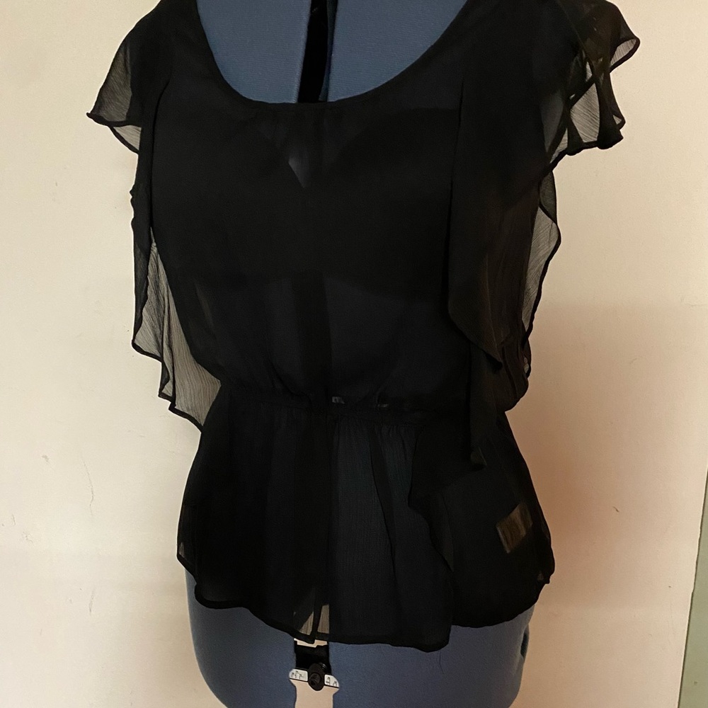 New Miley Cyrus Black Crepe Sheer Top, lightweight. Perfect for spring, Easter